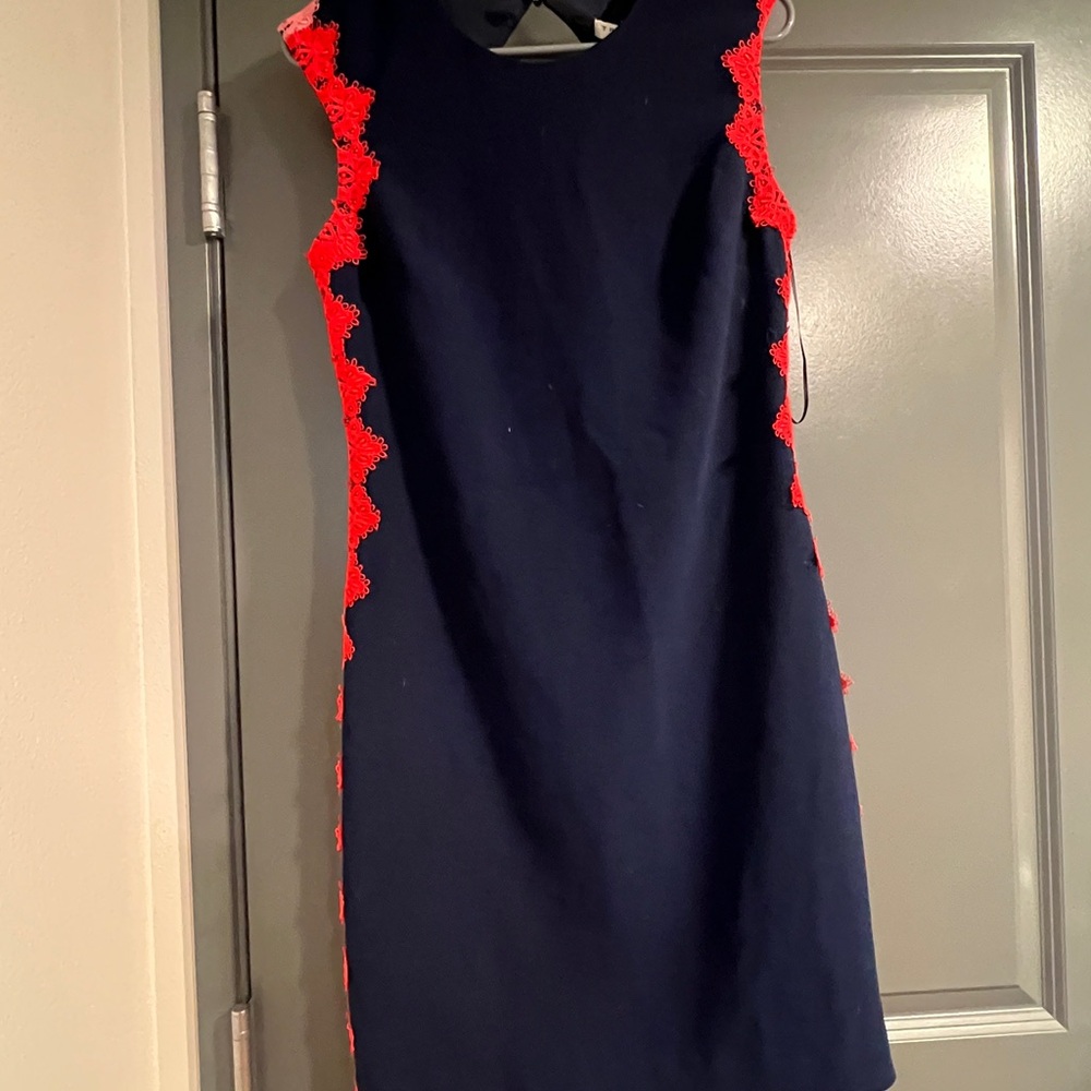 67. Trina Turk Navy and Red Midi Dress